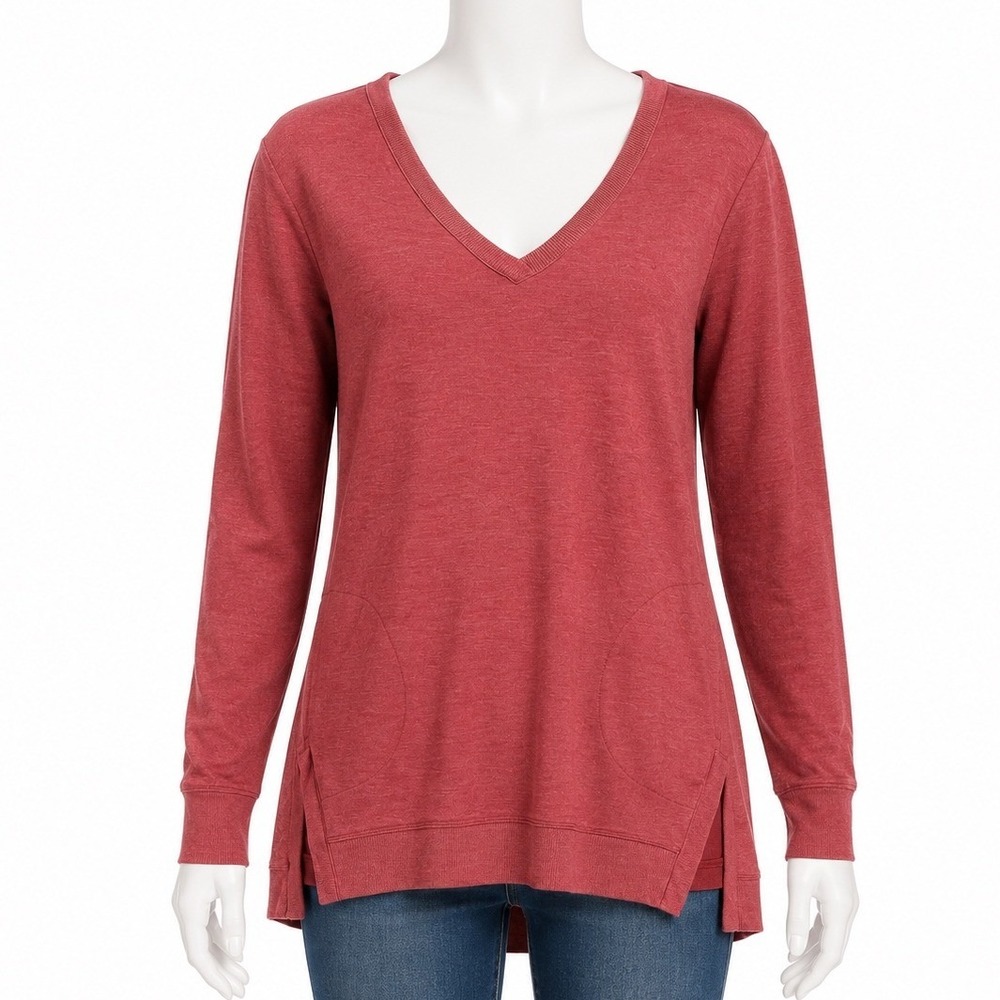 LOGO Lounge Tunic Sweatshirt Coastal Grandmother Womens Large V Neck Soft Knit